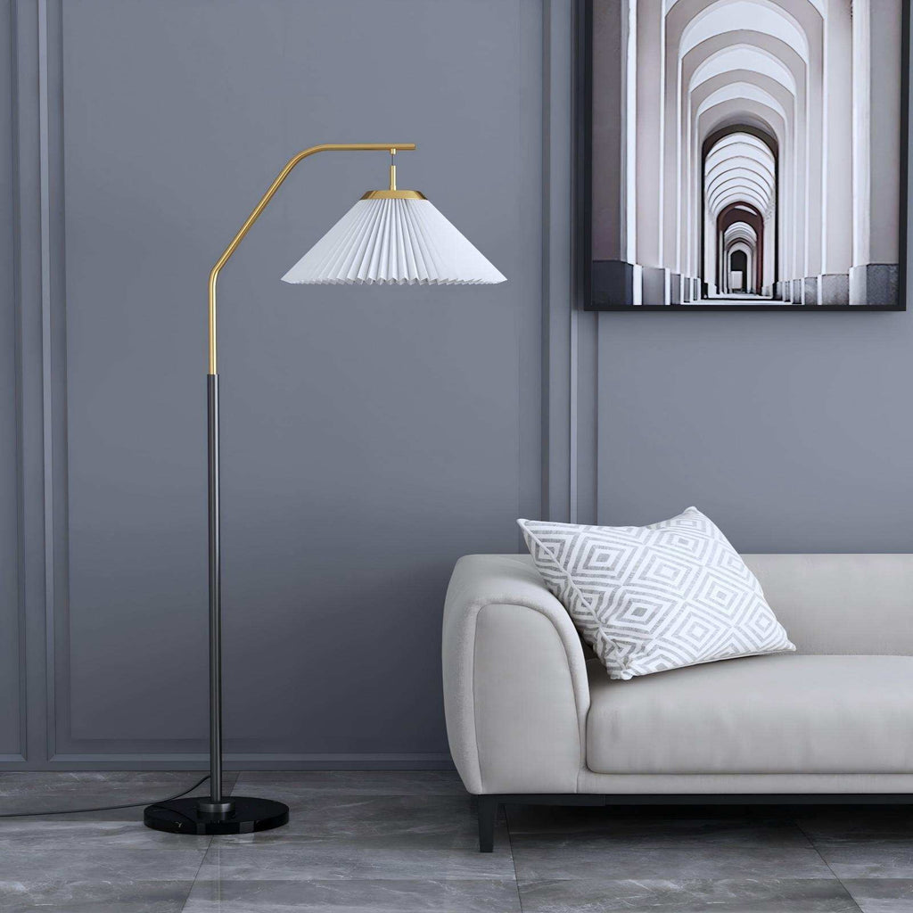 Mid-Century Modern Floor Lamp: Luxury Dual-Tone Swing Arm with Pleated Shade