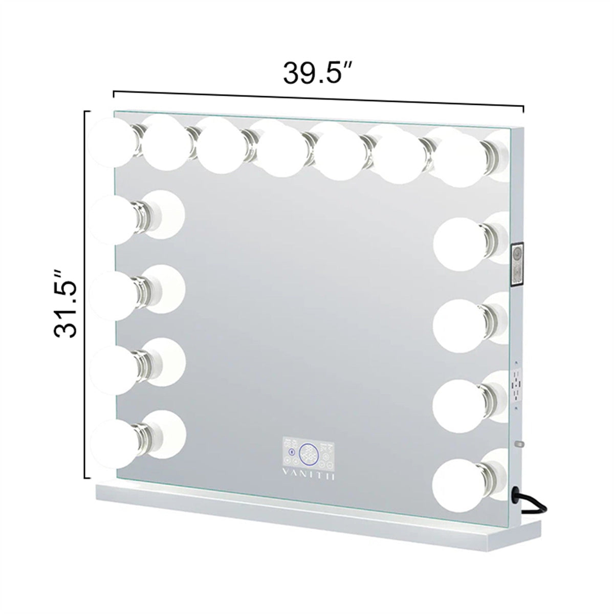 Vanitii Marilyn Hollywood vanity mirror with 15 LED bulbs showing 39.5 inch width and 31.5 inch height dimensions