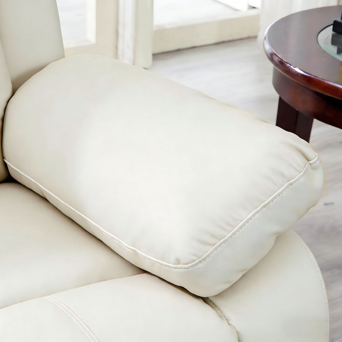 Lume Power Recliner 3-Seater Sofa in Ivory Faux Leather with Hidden Cupholders
