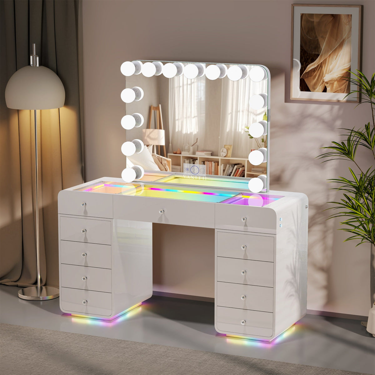 VANITII Catalina Vanity Desk with RGB light including vanity mirror