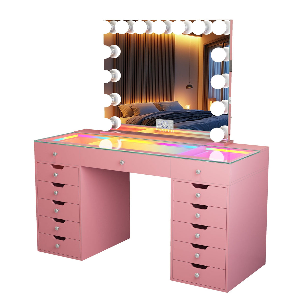 Eva-RGB Vanity Desk Set with 15 Bulbs Mirror
