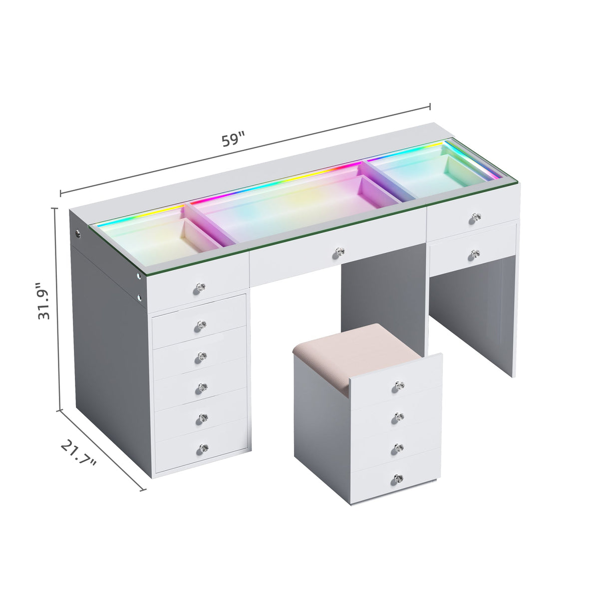 VANITII Eva Vanity Desk-12 Storage Drawers with A Hidden Stool