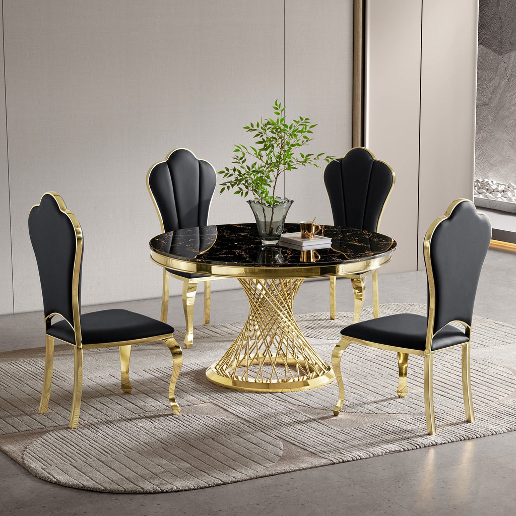 Modern Luxury Round Marble & Stainless Steel Dining Table