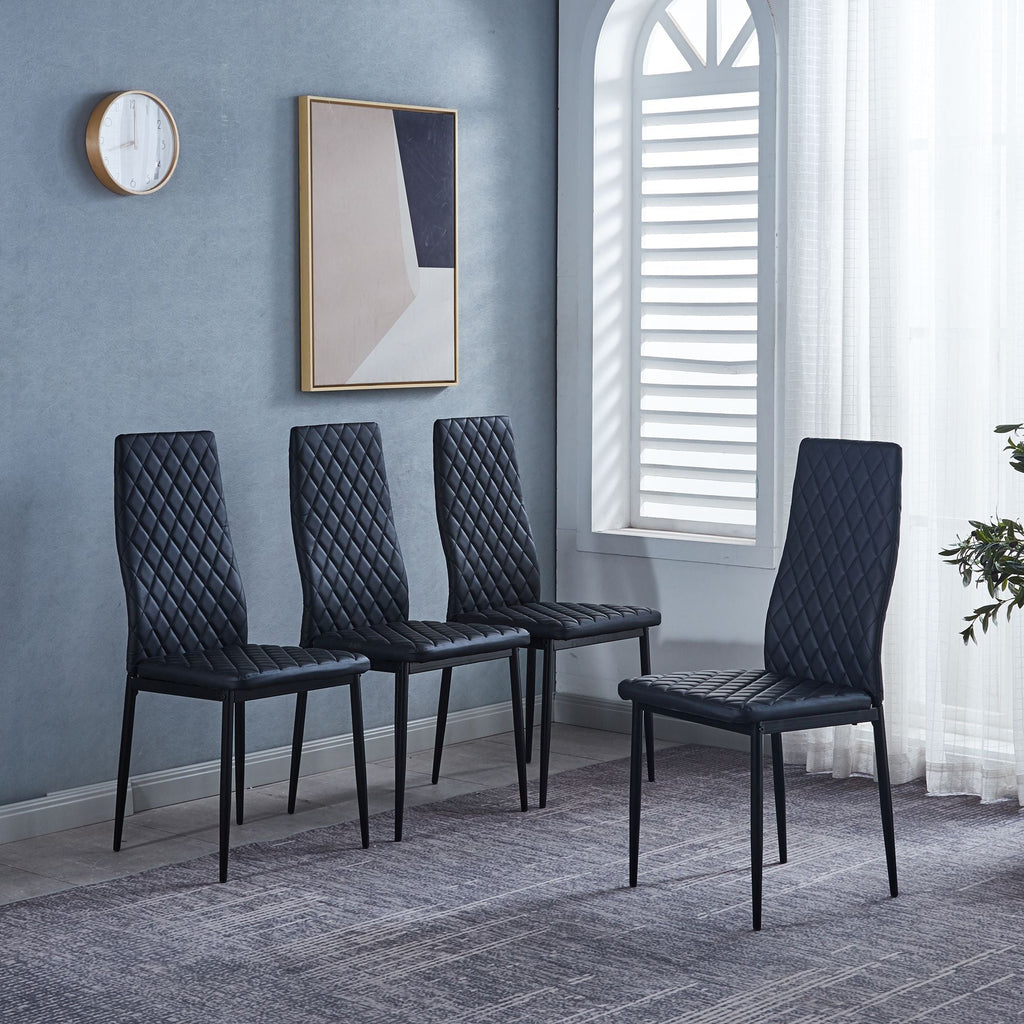 Black Quilted High-Back Dining Chairs  - Black Legs 4pCS/CTN