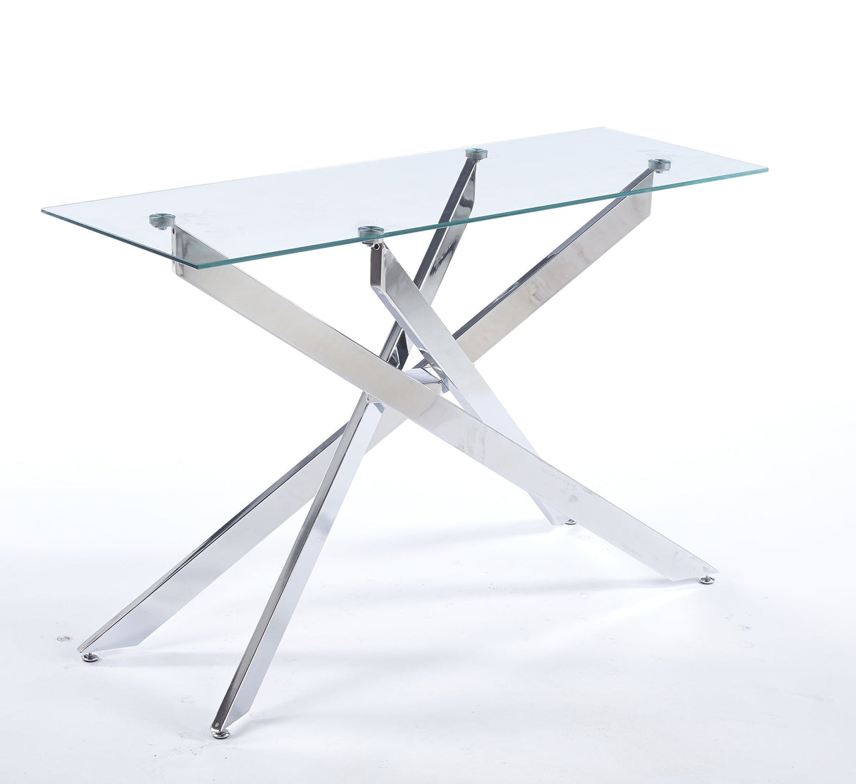 47.24" Modern Console Table, 8MM Clear Tempered Glass Top with Chrome Crossed Metal Base, Easy to Clean