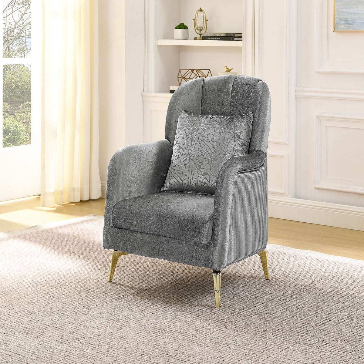 Velvet Chestfield Sofa Set In Gray
