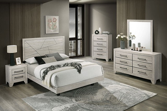Neatly arranged bedroom with a bed, nightstands, dresser, and mirror.
