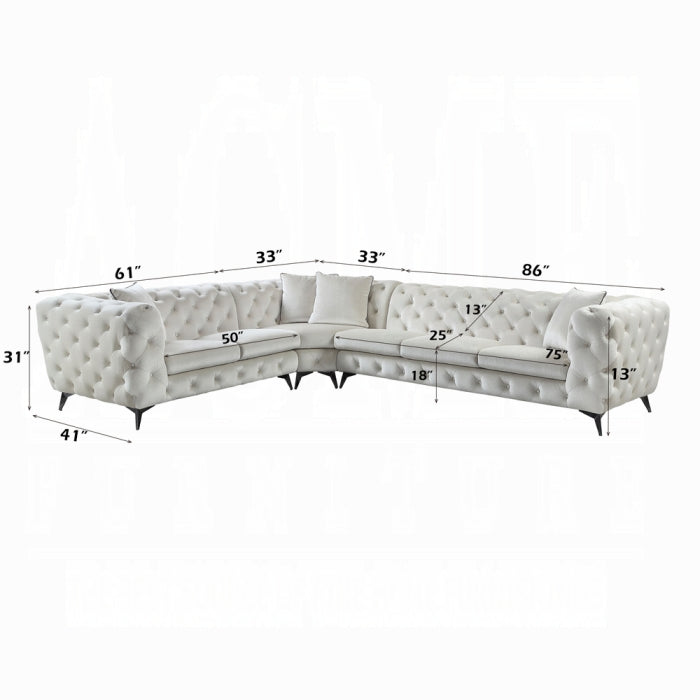 Sectional sofa with dimensions labeled on a white background