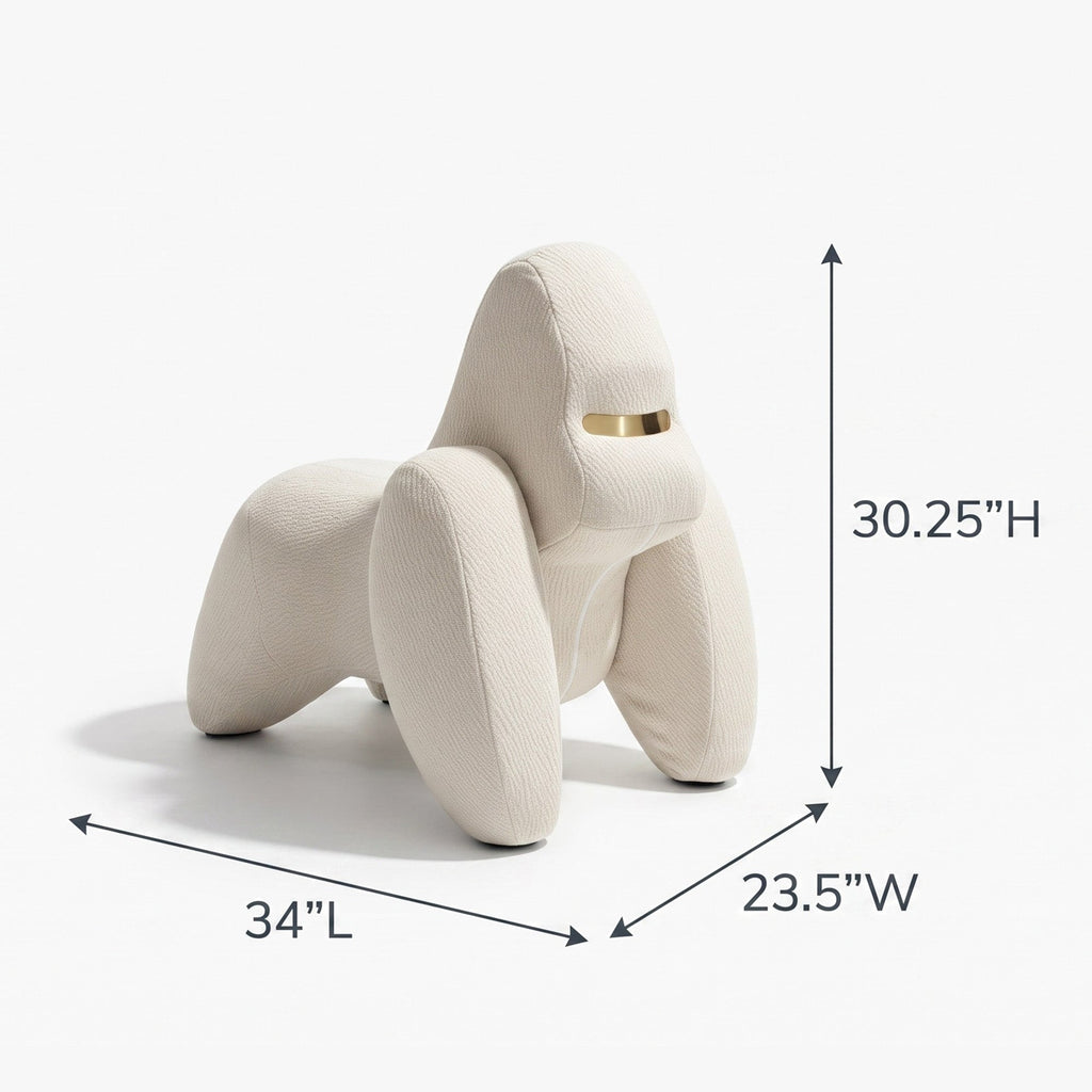 Beige animal-shaped ottoman with dimensions labeled on a white background