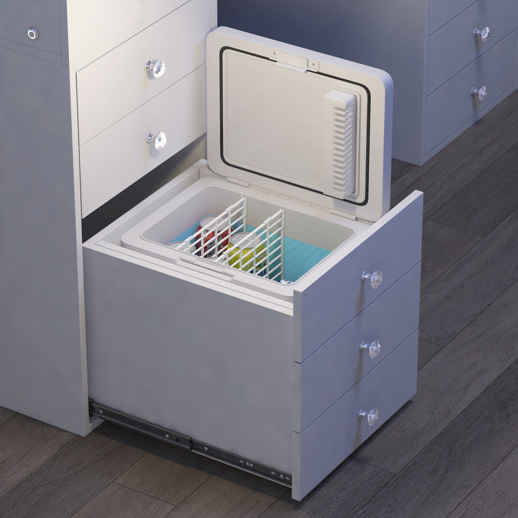 VANITII Vanity Desk with Fridge & 10 Storege Drawers