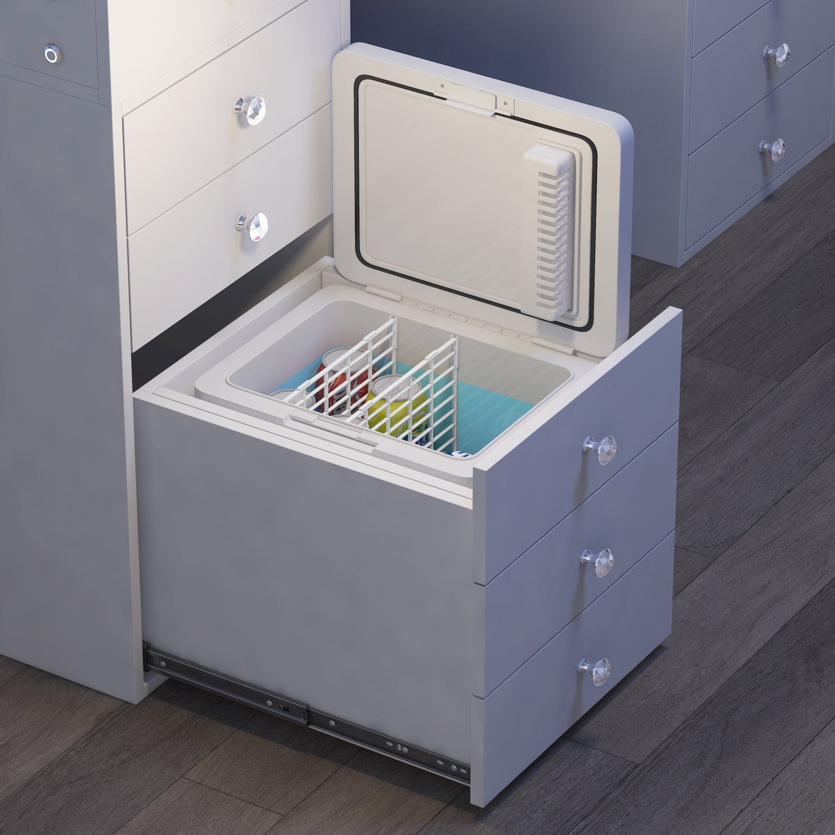 VANITII Vanity Desk with Fridge & 10 Storege Drawers